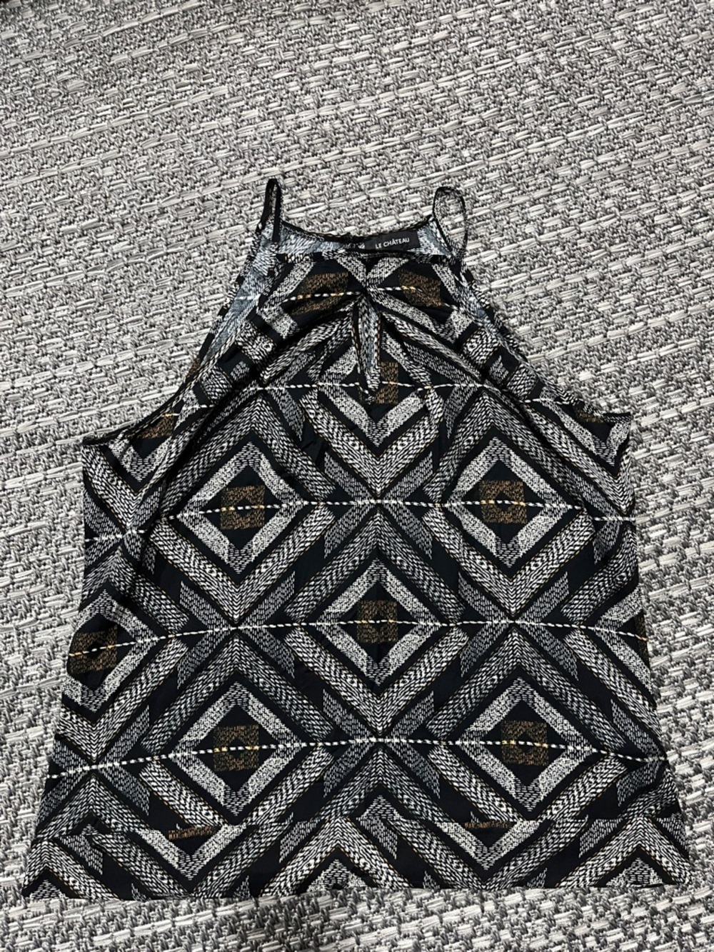 Le Chateau | Geometric Print Halter Neck Tank Top With Keyholes